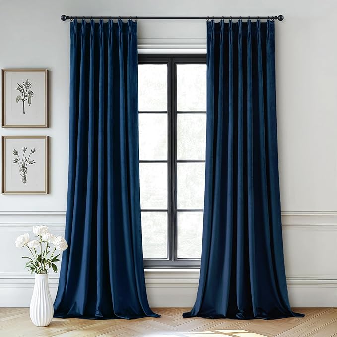 MIULEE Navy Blue Velvet Curtains 84 inches Long, Pinch Pleated Blackout Drapes with Hooks, Thermal Insulated Pinch Pleat Panels for Bedroom Living Room, 2 Panels
