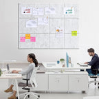 Large Cork Board for Walls 48" x 36" - 12 Pack Felt Wall Tiles with Safe Removable Adhesive Tabs & 40 Pcs Pushpins - Bulletin Board for Office Classroom Home Decor - Marble White