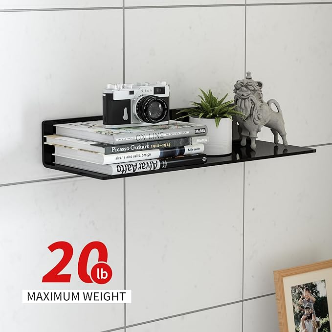 15 Inches Acrylic Wall Shelves 2 Pack, Floating Shelf for Wall Mounting, Acrylic Display Ledges for Funko Pop Figures, Home Décor, Living Room, Gaming Room, Plants(15 inch, Black)