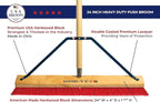 24" Everyday Sweep Indoor/Outdoor Push Broom with 60" Handle. Ideal for Garages & Shops. Durable American Made Steel Brackets-All Stainless Steel Hardware. No Plastic. 100% Made in The USA.