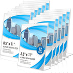 Acrylic Sign Holder 8.5 x 11 12 Pack, Double-Sided Clear Sign Holder Plastic Stands for Display, Table Sign Stands, T Shape Flyer Holder