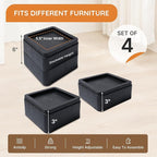 Bed Risers, Oversized Furniture Risers Fit Up to 5.5" Legs, 3 inch Raise Blocks for Bed Couch Desk Sofa Table Lifts, Furniture Legs Lifters Support up to 6000 Lbs (Black, 4 Pack Set)