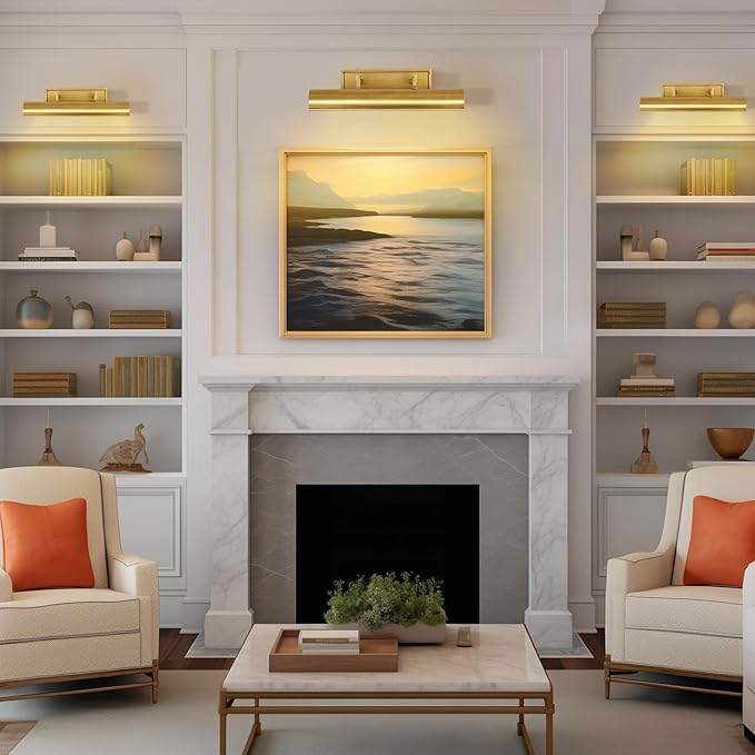 Picture Light for Wall 18" Brass Picture Lights Hardwired 3-Light Gold Picture Frame Light Dimmable Art Gallery Light Accent Lighting Bathroom Wall Sconce for Artwork Poster Library Display