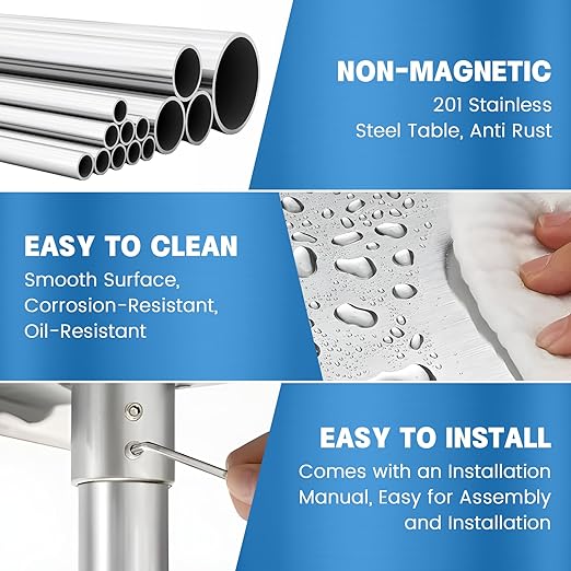 Stainless Steel Table for Prep & Work with 4 Caster Wheels with Undershelf 24 x 36 NSF Metal Commercial Kitchen Adjustable Undershelf Worktable for Restaurant Home Outdoor