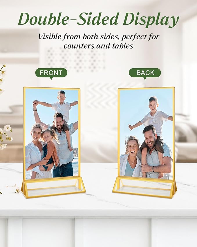 24 Pack Gold Acrylic Sign Holders 4x6, Double Sided Vertical Stand Clear Picture Frame Stands, Wedding Table Number Holders, Menu Flyer Display Stands for Party, Home, Office, Restaurant