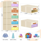 Stackable Storage Drawers - Pull Out Storage Bins with Drawers for Closet Clothes Organizers with Weekly Labels & Clear Window, Closet Shelf Storage for Bedroom, Living Room, 5 Pack, Beige