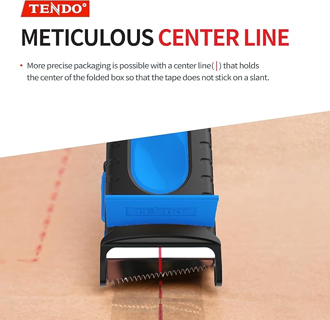 Heavy Duty Shipping Tape Dispenser: TENDO° Premium Line – Reusable, Replaceable, Eco-Friendly 2’’ Master Piece Dispenser for Pros with Patented 10° Sloped Chromium Blades - P-2200 (4th Gen.)_SkyBlue
