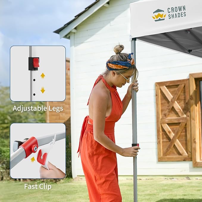 CROWN SHADES 8x8 Pop Up Canopy with 1 Side Wall - Beach Tent with One Push Setup - Outdoor Sun Shade for Events, Parties, Camping - Gazebo with STO-N-Go Cover Bag (White)