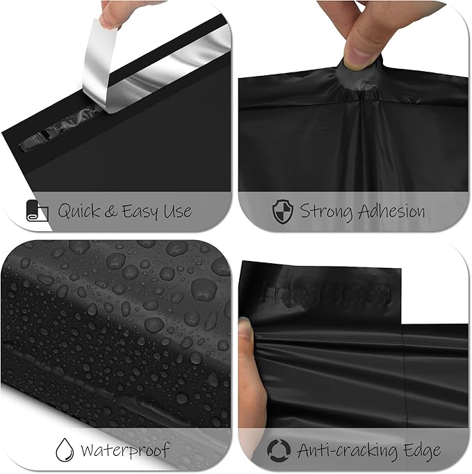 JinRuiKJ Poly Mailers with Handle 10x13 Inch 25 Pcs, Self Sealing Shipping Bags for Clothing, Easy to Carry Packaging Bags for Small Business - Pure Black