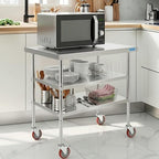 Stainless Steel Table with Wheels Stainless Steel Prep Table 24 x 30 Inch, NSF Commercial SS Metal Kitchen Prep Worktable for Restaurant Kitchen Garage Warehouse