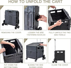Foldable Utility Cart ，Folding Shopping carts，Collapsible cart with Stair Climbing Wheels, 8 Wheel Shopping cart，Collapsible Rolling Crate with Telescoping Handle (Black, 17.32 * 17.13 * 30.12)