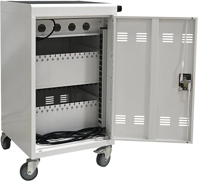 Laptop Charging Cart,32 Devices Tablet Storage Carts for Pad Up to 16.3" Screen Size, Classroom Computer Mobile Charging Station for Pads,Chromebooks,Laptops,Security Storage (30+2 Bay-White)