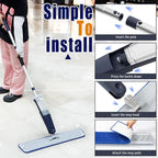 24" Dry mops for Floor Cleaning, Microfiber mop Spray System, Commercial Heavy-Duty Wet mops with 28oz Big Tank, 2 Washable Pads for Lobby, Pool, Factory, Office, Warehouse, Concert, Library (1)