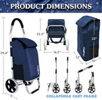 Ultra-Lightweight Foldable Grocery Cart with 40L Capacity, Soft Rolling Wheels, Removable Insulated Bag – Multi-Purpose Personal Hand Truck (Blue)