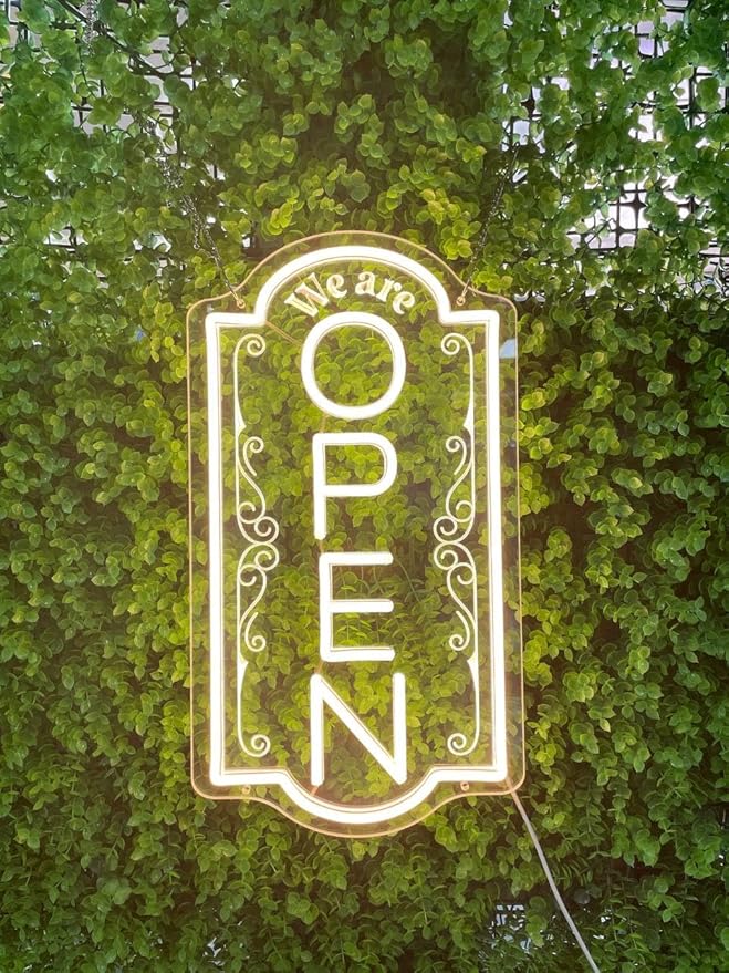 Vertical open sign Vertical Open Led Sign Neon Sign business window light vertical open signs for business (Warm white, 16.5x9'')