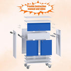 Aobabo Metal Cabinet with Wheels, Metal Garage Cabinet with 1 Drawer and 4 Hooks, Small Rolling Tool Storage with Pegboard and Handle, Blue Grey, Assembly Required