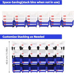 Stackable Storage Bins 24 Pack (5x4x3 Inch), Plastic Stackable Storage Organizer Bins Wall Mounted Hanging Small Parts Bin for Garage, Workbench & Office (Blue & White)