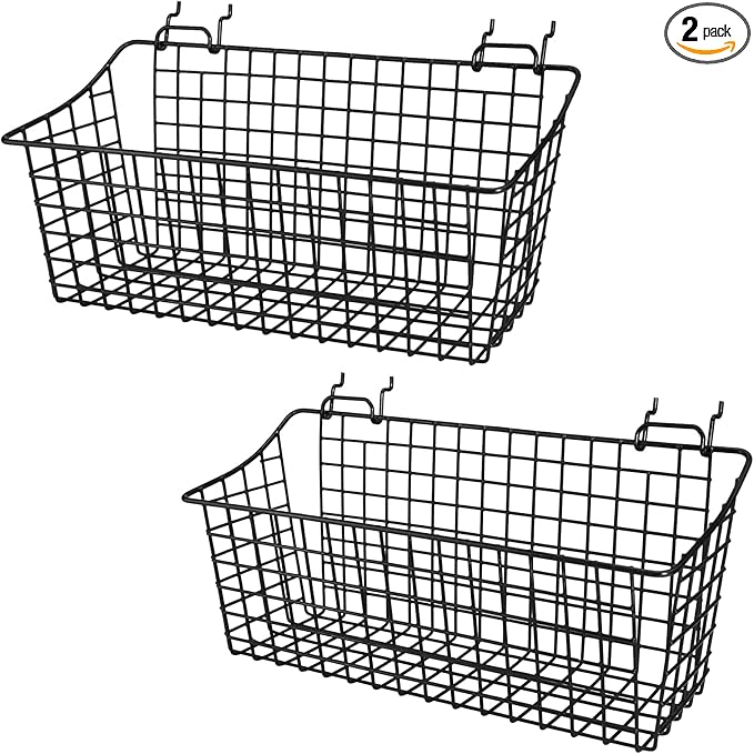 G.CORE 2 Pack Large Pegboard Baskets, Metal Shelves Hooks to 1/8" 1/4" Peg Boards, Peg Board Baskets Bins Set - Organize Tools Workbench Accessories Garage Storage Wall Mount Organizer Attachments