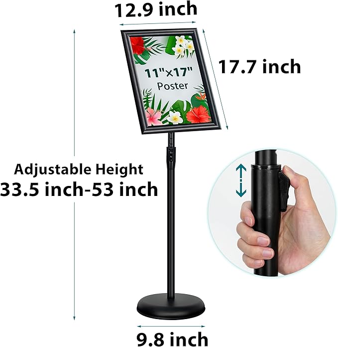 2 Pack 11 x 17 Adjustable Sign Stand for Display, Indoor Outdoor Sign Holder Stand Floor Standing Sign Holder Pedestal Signage Stand for Events Fair Office Store Busniess