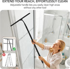 Shower Squeegee with Long Handle, 15-51" Telescopic Squeegee for Window Cleaning, Window Squeegee for Glass Doors, Extendable Window Cleaner Tool for Tile Walls, Sliding Door, Floor, Car Windshield-BK