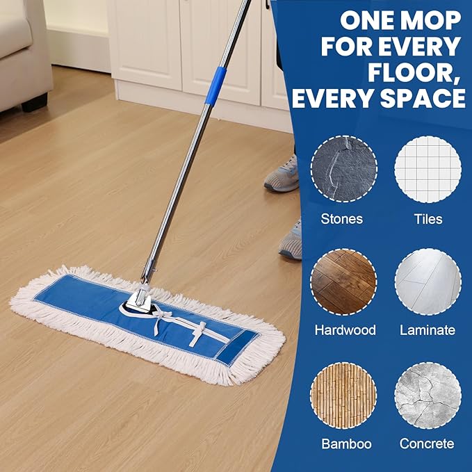 24 Inch Industrial Cotton Dust Mop Head Refill, Dust Mop Replacement Head for Commercial & Home Use, Heavy Duty Replacement for Office & Industrial Use, Machine Washable 1pc