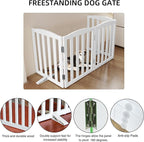 Freestanding Dog Gate Indoor,Doggie Gate Foldable Dog Gates for Doorways,Stairs or Hallways, Wooden White Pet Gate for The House, Pet Fence with Support Feet Included,32 "Height-4 Panels