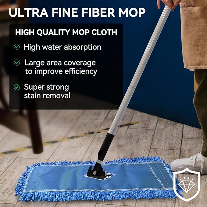 36 Inch Dust Mop Head: Replacement Medium Washable Commercial Mop Head Sweeper and Janitorial Replacement Blue (Blue - 36 Inch, 3 Pack)