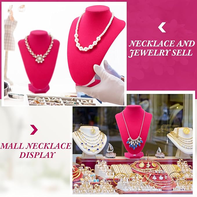 6 Pcs Necklace Display Stand Necklace Holder Jewelry Bust Display Stands for Selling Home Store Trade Shows Photography Props Retail(Rose Red,Velvet)