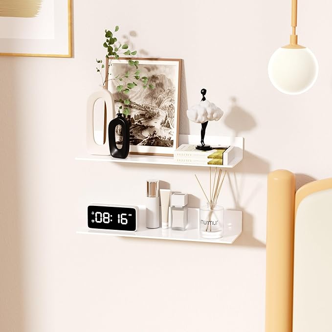 20 Inches Acrylic Wall Shelves 2 Pack, Floating Shelf for Wall Mounting, Acrylic Display Ledges for Funko Pop Figures, Home Décor, Living Room, Gaming Room, Plants(20 inch, White)