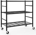 Storage Shelves Organizer - 3 Tier Metal Shelf Organizer with Metal Wheels and Adjustable Leveling Feet, Heavy Duty Garage Shelving for Kitchen, Pantry and Closet, 33.1"x12.6"x32.5", Black