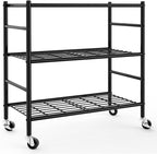 Storage Shelves Organizer - 3 Tier Metal Shelf Organizer with Metal Wheels and Adjustable Leveling Feet, Heavy Duty Garage Shelving for Kitchen, Pantry and Closet, 33.1"x12.6"x32.5", Black