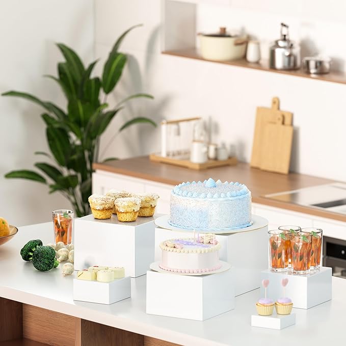 6 Pcs White Acrylic Boxes for Display as Buffet Risers and Stands, Food Risers for Party, Table, including 8", 7", 6", 5", 4", 3" (Small, 6Pcs, White)