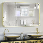 Wall Mount Mirror for Bathroom, Brushed Gold Metal Framed Rounded Corner Rectangular Vanity Mirror, Tempered Glass, Anti-Rust, Hangs Horizontally or Vertically (30" x 40", Gold)