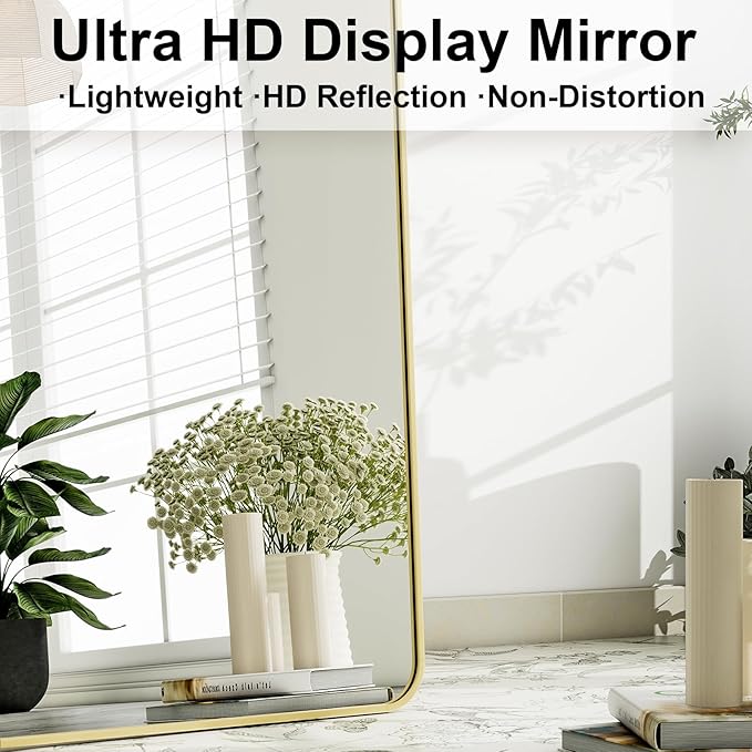 HARRITPURE 56"x21" Full Length Mirror, Gold Rounded Corner Aluminum Frame Floor Standing Mirror Hanging/Leaning Wall for Living Room Bedroom Cloakroom