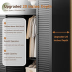 Letaya Metal Wardrobe Cabinets,71" Tall Armoire Wardrobe Closet with Fluted Doors and Shelves,Large Coat Closet Cabinet with Hanging Rod,Clothing Storage Cabinets for Home Room(Black)