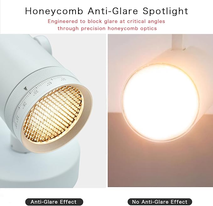 15W LED Dimmable and Zoomable Ceiling Spotlight with Anti-Glare Honeycomb Mesh | Adjustable Spot Light for Living Room, Gallery | 10°-55° Zoom，10%-100% Dim，3000K, CRI 98, Flicker-Free, White