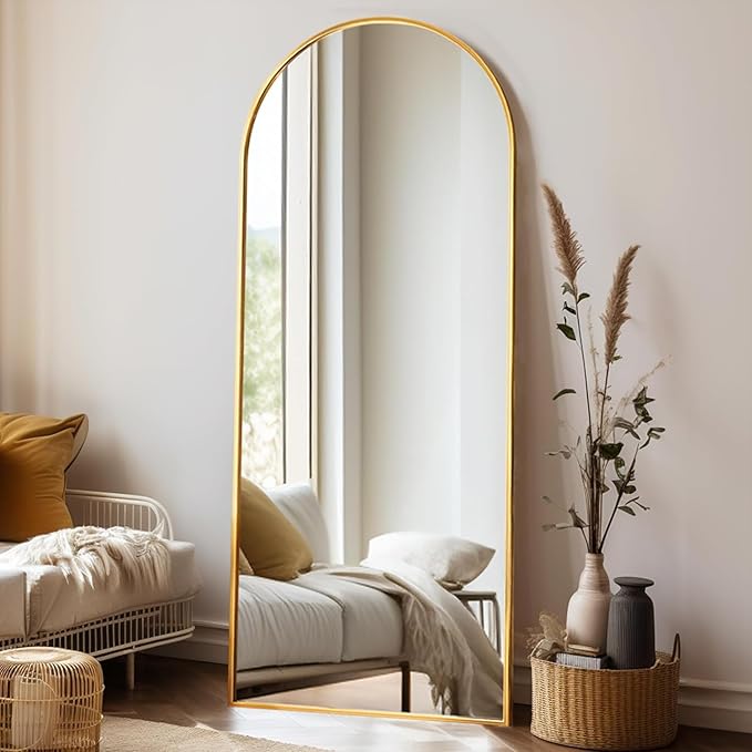 64"x21"Floor Mirror Arched Full Length Mirros, Mirror Floor Length Standing Hanging or Leaning/Large Full Body/Wall Mirror for Bedroom, Living Room, Aluminum Frame, Black