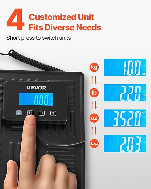 VEVOR Digital Postal Scale, 0.7 oz/3.5 oz Dual Accuracy, 660 lbs Commercial Weight Scale with Hold/Tare Function & LCD Display, Fit for Packages, Postage, Luggage, Battery & Charging Cable Included