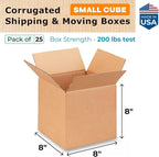 Small Cube Moving & Shipping Boxes 8"L x 8"W x 8"H (25-Pack) - Extra Strength 200 lb vs Regular - Corrugated Boxes for Packaging Moving Supplies - Moving Box - Small Box by IDL Packaging