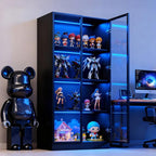 63'' Tall Glass Display Cabinet with LED Lights,Showcase with Glass Doors,4-Tier Curio Cabinet for Collectibles Bookcase,Storage Shelf, Bookcase(Black- 4 Layers, Large)