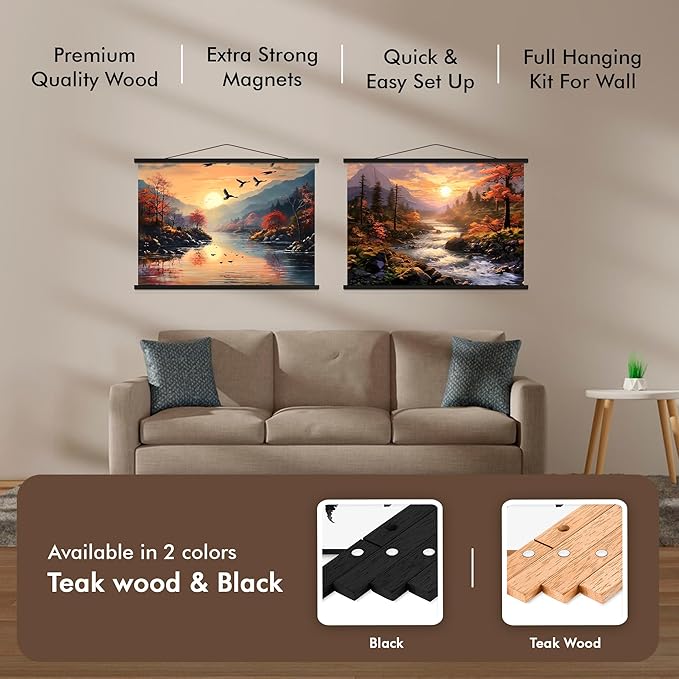Travelization Magnetic Poster Hanger 36” Poster Frame with Strong Magnets, Complete Hanging Kit for Art, Maps, Pictures, and More, Fits 36x24, 36x40, 36x40, and 36x48, Black