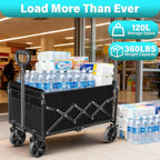 Wagons Carts Foldable, Collapsible Wagon with Wheels — Durable Foldable Wagon for Groceries,Picnic & Pets, Small Hauls, Apartment Moving & Storage, Portable Utility Pull Wagon Cart, 360lbs, Jet Black