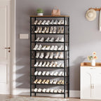10-Tier Tall Shoe Rack Organizer, Wooden Shoe Storage for Closet Holds 40 Pairs, Sturdy Shoe Shelf with X-Shaped Metal Support, for Entryway, Bedroom, Rustic Brown and Black SS210BR