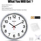 Geevon 12 Inch Atomic Wall Clock - Self-Setting Analog Clock with Automatic Time Sync - Battery Operated for Home Office School - Silver Frame