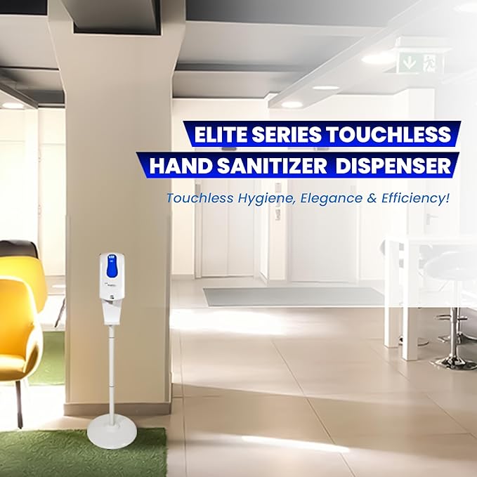 Kingdom Elite Series Automatic Touchless Hand Sanitizer Dispenser with Three Adjustable Dosage Settings Plus a White Metal Stand for Your Liquid and Gel Hand Sanitizers (Plain/Non-Personalized)