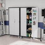VINGLI 72'' Tall Garage Storage Cabinet, Metal Storage Cabinet with Wheels, Locking Doors and Adjustable Shelves (Black & Silver, 32''W x 16''D x 72''H)