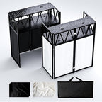 Portable DJ Booth Table,Foldable DJ Table Stand with White & Black Scrim,Adjustable D J Facade Station Metal Frame with Cable Hole for Private Events, Clubs, Bars (Upgrade)