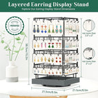 EsLuker.ly Rotating Earring Display Holder Stand for Vendors Events Selling, Large Capacity 64 Hooks Jewelry Rack with Wooden Base for Earring Card Sales, Enhances Retail Visibility(Dark Grey)