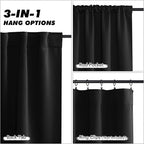 KGORGE Short Blackout Curtains 36 inch Length for Kitchen, Energy Saving Black Out Privacy Shades Drapes Half Windows Curtains for Bathroom Basement, W34 x L36 inches, Black, 2 Panels