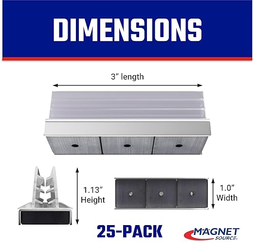 Master Magnetics Magnetic Sign Holder Pack - Magnetic Sign Holders for Door Frames, Metal Shelves, Whiteboards - Powerful Magnet - Retail EZ Grip Holder - 3" L x 1" W x 1.13" H - 25-Pack